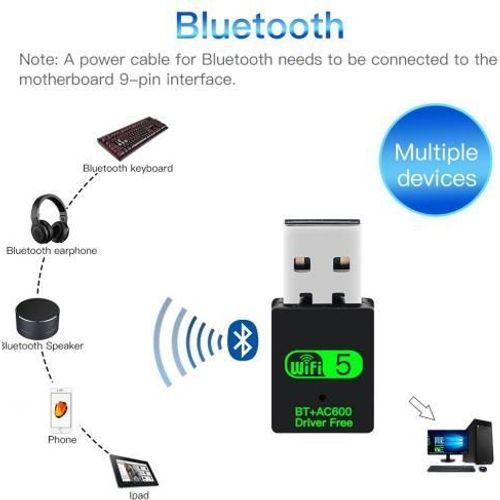 USB WiFi Bluetooth Adapter, 600Mbps Dual Band 2.4/5Ghz Wireless. External Receiver - 3